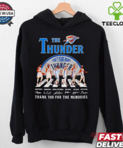 The **Official The Oklahoma City Thunder Thank You for the Memories Stars Abbey Road Signatures Basketball Shirt** features a unique design inspired by the famous Abbey Road album cover, with the Thunder's stars and signatures. A great way for fans to honor the team’s players and memorable moments in basketball history!