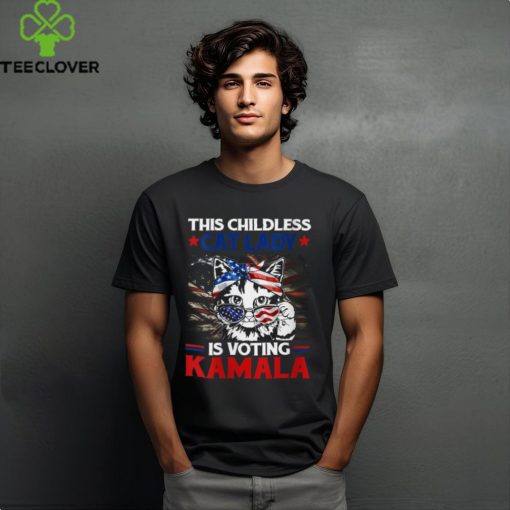 Official This childless cat lady is voting Kamala America flag 2024 T shirt