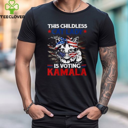 Official This childless cat lady is voting Kamala America flag 2024 T shirt