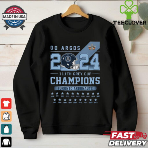 Official Toronto Argonauts Go Argos 2024 111th Grey Cup Champions Shirt