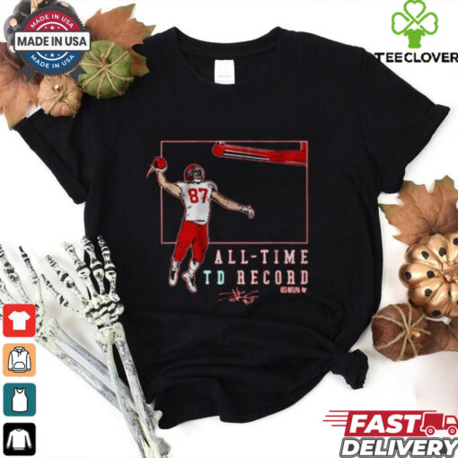 Official Travis Kelce Kansas City Chiefs Record Breaking All – Time TD Record Signature t shirt