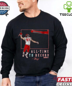 Official Travis Kelce Kansas City Chiefs Record Breaking All – Time TD Record Signature t shirt