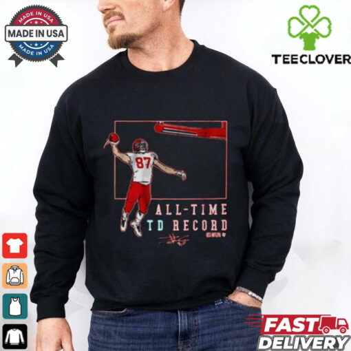 Official Travis Kelce Kansas City Chiefs Record Breaking All – Time TD Record Signature t shirt