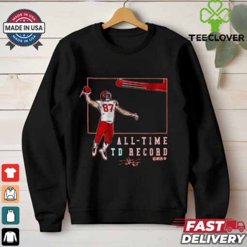 Official Travis Kelce Kansas City Chiefs Record Breaking All – Time TD Record Signature t shirt