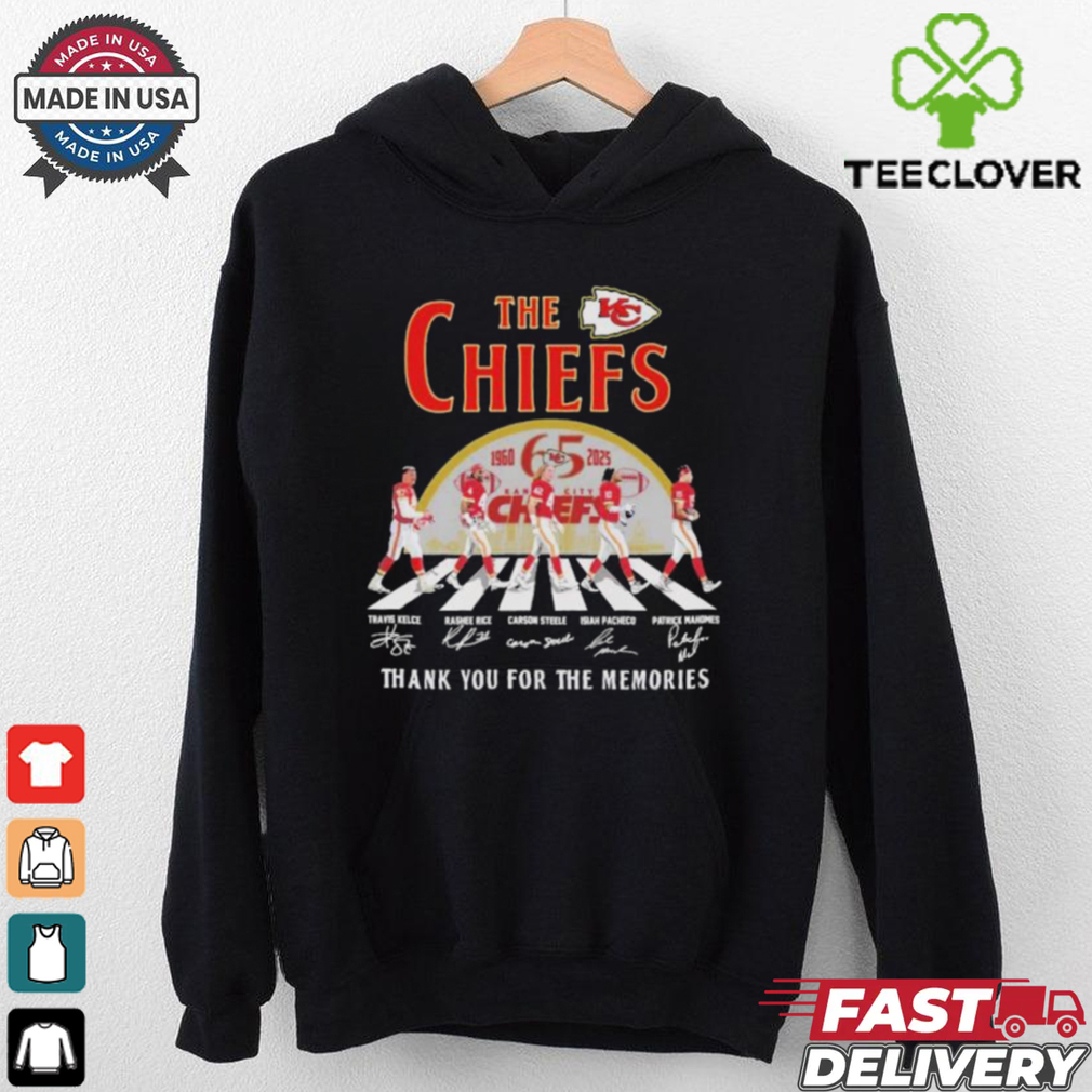 Official Travis Kelce Rashee Rice Carson Steele Isiah Pacheco Patrick Mahomes The Kansas City Chiefs 65TH Thank You For The Memories Signatures T shirts Official Travis Kelce Rashee Rice Carson Steele Isiah Pacheco Patrick Mahomes The Kansas City Chiefs 65TH Thank You For The Memories Signatures T shirts