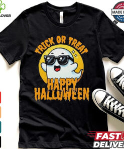 Official Trick Or Treat Halloween Spooky Ghost & Moon Shirt