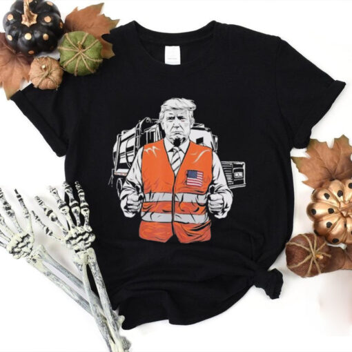 Official Trump Garbage Truck Worker Vest Usa Flag Maga 2025 Shirt