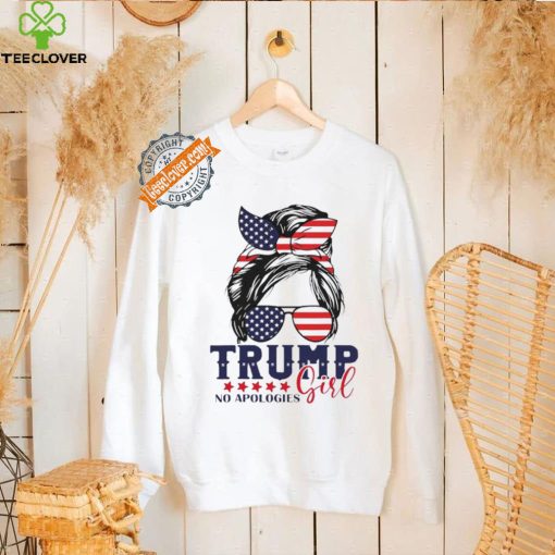 Official Trump Girl No Apologies Messy Bun Trump 2024 American Flag T Shirt