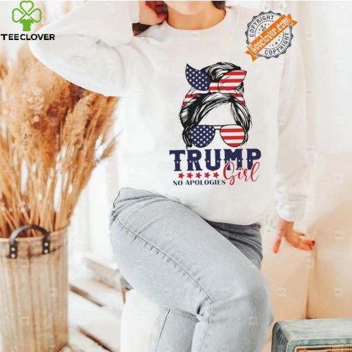 Official Trump Girl No Apologies Messy Bun Trump 2024 American Flag T Shirt