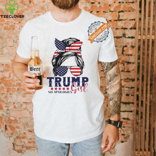 Official Trump Girl No Apologies Messy Bun Trump 2024 American Flag T Shirt