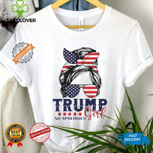Official Trump Girl No Apologies Messy Bun Trump 2024 American Flag T Shirt
