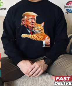 Official Trump Hugging Orange Cat Funny 2024 Election Meme Graphic T Shirt