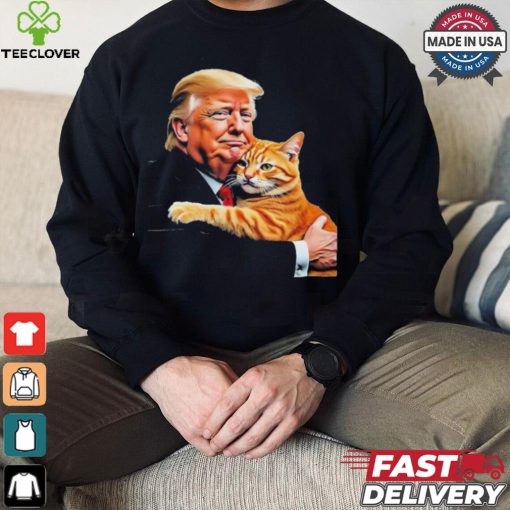 Official Trump Hugging Orange Cat Funny 2024 Election Meme Graphic T Shirt