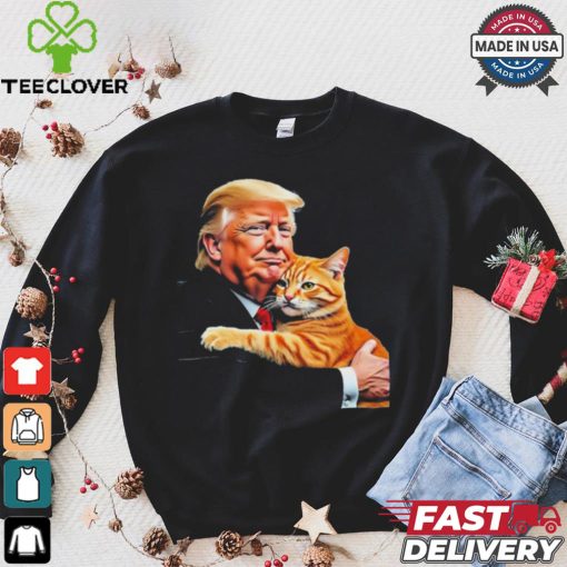 Official Trump Hugging Orange Cat Funny 2024 Election Meme Graphic T Shirt