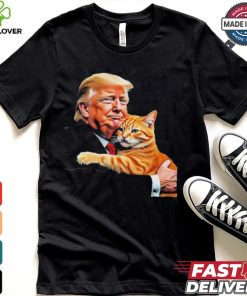 Official Trump Hugging Orange Cat Funny 2024 Election Meme Graphic T Shirt