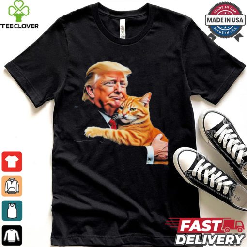 Official Trump Hugging Orange Cat Funny 2024 Election Meme Graphic T Shirt