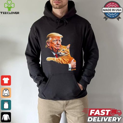 Official Trump Hugging Orange Cat Funny 2024 Election Meme Graphic T Shirt