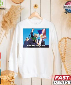 Official Trump Never Give Up Cat and Duck USA Flag t shirt