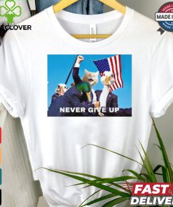 Official Trump Never Give Up Cat and Duck USA Flag t shirt