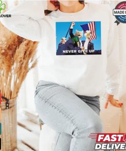Official Trump Never Give Up Cat and Duck USA Flag t shirt