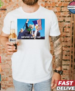 Official Trump Never Give Up Cat and Duck USA Flag t shirt