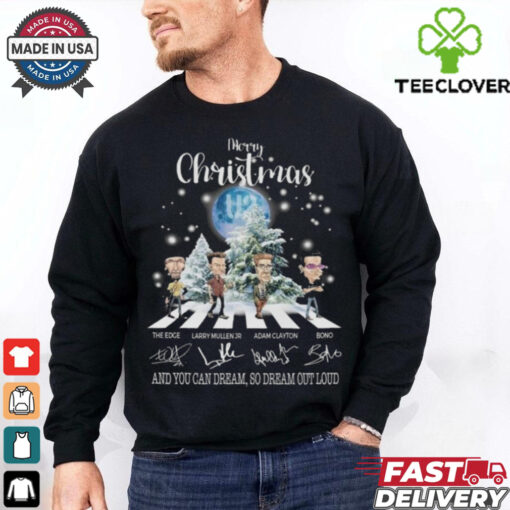 Official U2 You Can Dream Out Loud Merry Christmas 2024 Happy Holidays Walking Signatures T shirt
