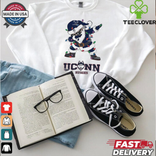 Official UConn Huskies Dabbing Santa Claus Ugly Christmas Light shirt