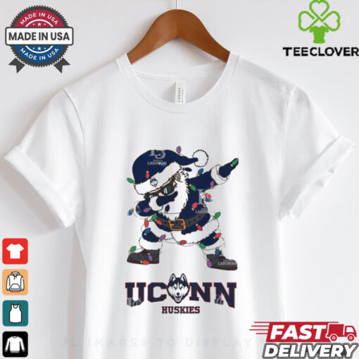 Official UConn Huskies Dabbing Santa Claus Ugly Christmas Light shirt