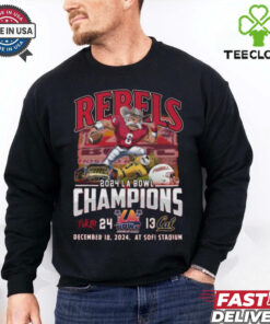 Official UNLV Rebels 2024 LA Bowl Champions T-shirt featuring the team's logo and celebratory championship graphics.