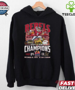 Official UNLV Rebels 2024 LA Bowl Champions T-shirt featuring the team's logo and celebratory championship graphics.
