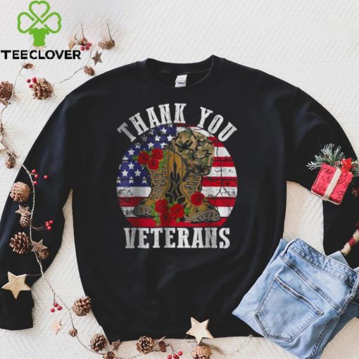 Official Vintage Thank You Veterans Combat Boots Flower Veterans Day T Shirt