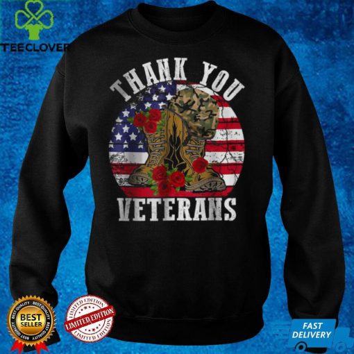 Official Vintage Thank You Veterans Combat Boots Flower Veterans Day T Shirt