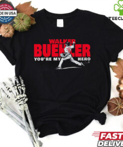 Official Walker Buehler You’re My Hero Boston Red Sox MLB 2025 T-shirt featuring a standout design celebrating Walker Buehler's impact on the game. Show your admiration for the star pitcher and your support for the Boston Red Sox with this stylish, fan-favorite apparel.
