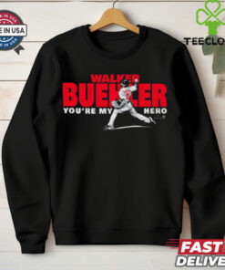 Official Walker Buehler You’re My Hero Boston Red Sox MLB 2025 T-shirt featuring a standout design celebrating Walker Buehler's impact on the game. Show your admiration for the star pitcher and your support for the Boston Red Sox with this stylish, fan-favorite apparel.
