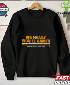 Official Washington Commanders NFL Football We Finally Won 11 Games And A 12th One Too Thanks Dallas T-Shirt with a playful and celebratory design, perfect for Commanders fans highlighting their victories, especially over Dallas.