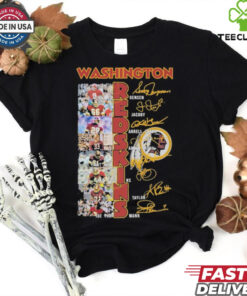 Official Washington Commanders Signature Unisex T-Shirts featuring player signatures and bold team branding, perfect for Commanders fans.