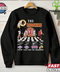 Official Washington Commanders The Redskins 93rd Anniversary Signature Thank You For The Memories T-Shirts with a nostalgic design featuring player signatures, perfect for Commanders fans celebrating the team's legacy.