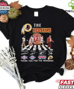 Official Washington Commanders The Redskins 93rd Anniversary Signature Thank You For The Memories T-Shirts with a nostalgic design featuring player signatures, perfect for Commanders fans celebrating the team's legacy.