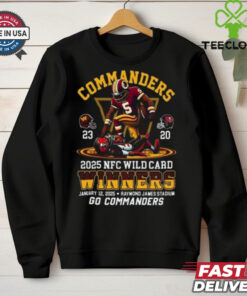 Official Washington Commanders Wild Card 2025 Winners For Fans T-shirt featuring a bold design that celebrates the Commanders' victory in the 2025 Wild Card. Show your excitement and support for the team’s playoff success with this fan-focused, commemorative apparel.