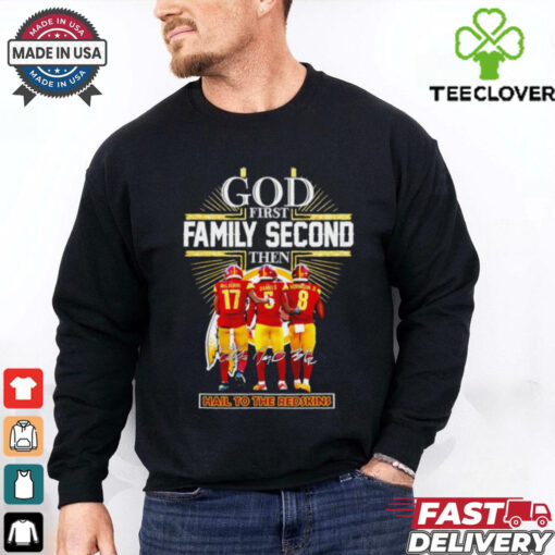 Official Washington Commanders god first family second then hail to the Redskins signature shirt