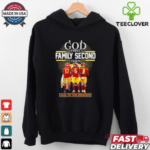 Official Washington Commanders god first family second then hail to the Redskins signature shirt