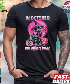 Official Witch black Cat in october we wear pink 2024 shirt