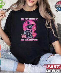 Official Witch black Cat in october we wear pink 2024 shirt