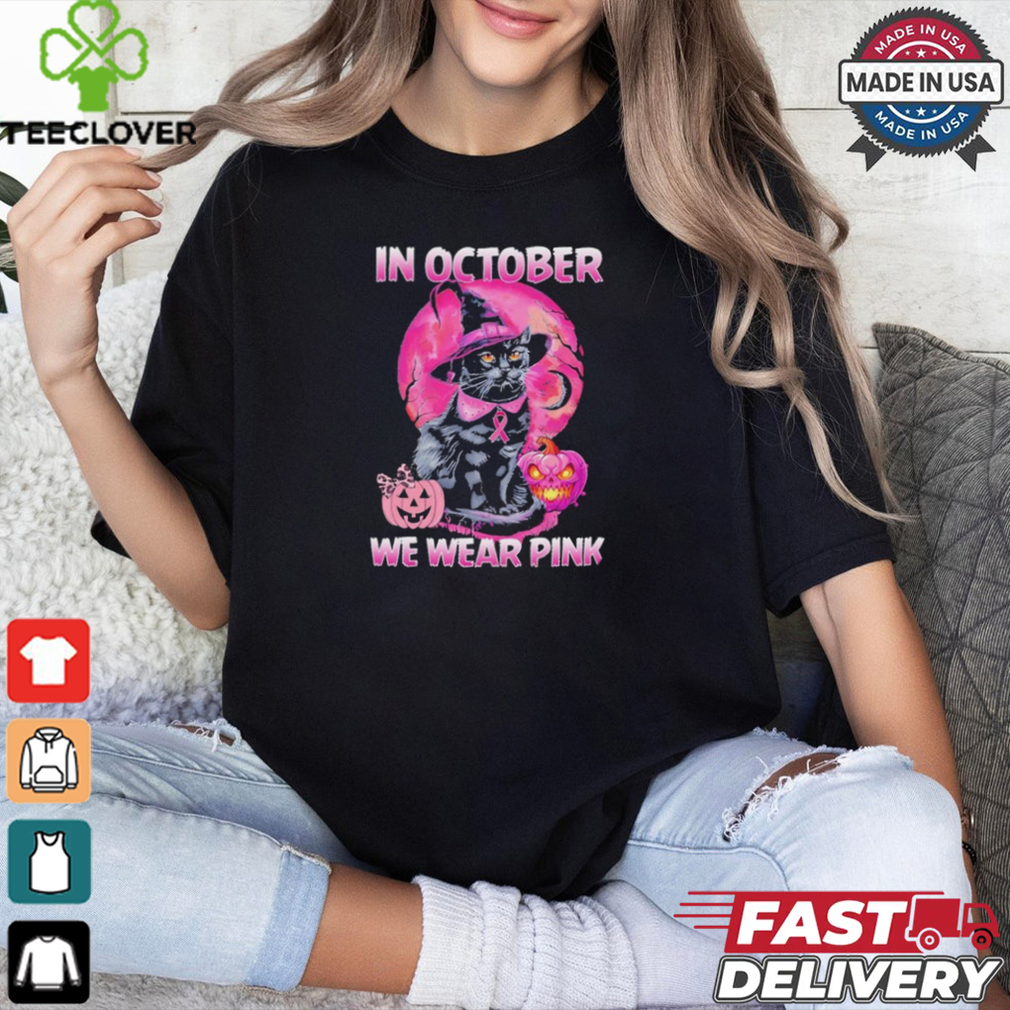 Official Witch black Cat in october we wear pink 2024 shirt Official Witch black Cat in october we wear pink 2024 shirt