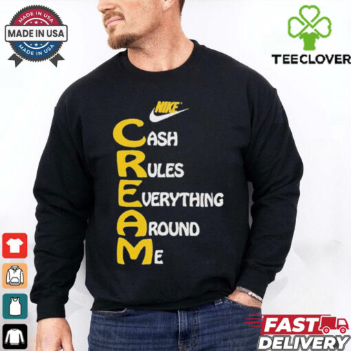 Official Wu Tang Clan x Nike Cream Tee Cash Rules Everything Around Me Shirt