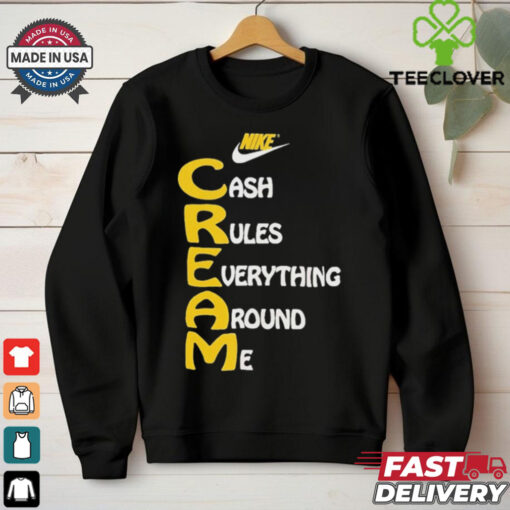Official Wu Tang Clan x Nike Cream Tee Cash Rules Everything Around Me Shirt