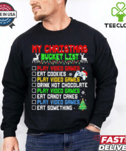 Official Xmas Bucket List Santa Play Video Games Eat Cookies Drink Hot Chocolate Eat Candy Canes Eat Something Christmas 2024 T shirt