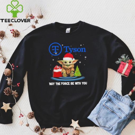 Official baby Yoda hat santa Tyson may the force be with you logo christmas hoodie, sweater, longsleeve, shirt v-neck, t-shirt