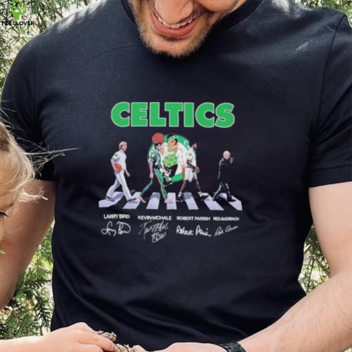 Authentic Boston Celtics Abbey Road Shirt Signed by Larry Bird, Kevin Mchale, Robert Parish and Red Auerbach