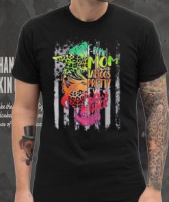Official f bomb mom with tattoos pretty eyes and thick skull messy bun leopard shirt